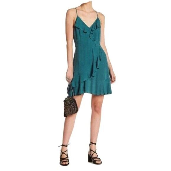 Free Press Women's Ruffle Sleeveless Dress Forest Green Racerback Travel Size L - Picture 1 of 9